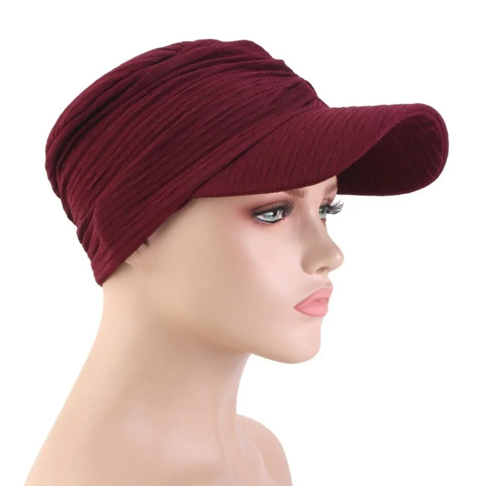 Simple Solid Color Headwraps Hat Wide Brim Casual Sun Hat Baseball Hijab Cap Women Oasis Select Wine Red