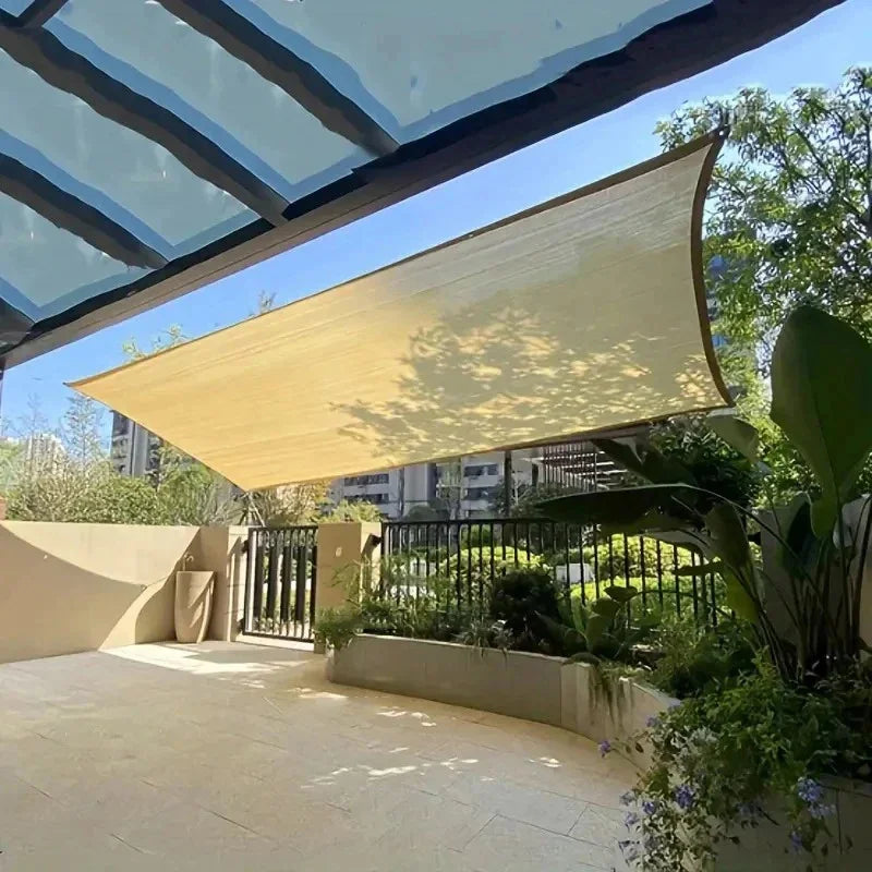 Beige Sun Shade Sail UV-Blocking Perforated PE Mesh 2x2m