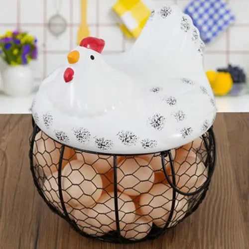 Ceramic Egg Baskets Fruit Baskets Sundries Blue Ceramic Kitchen Shelves Creative Storage Iron Woven Baskets Ironwork Storage Oasis Select L White
