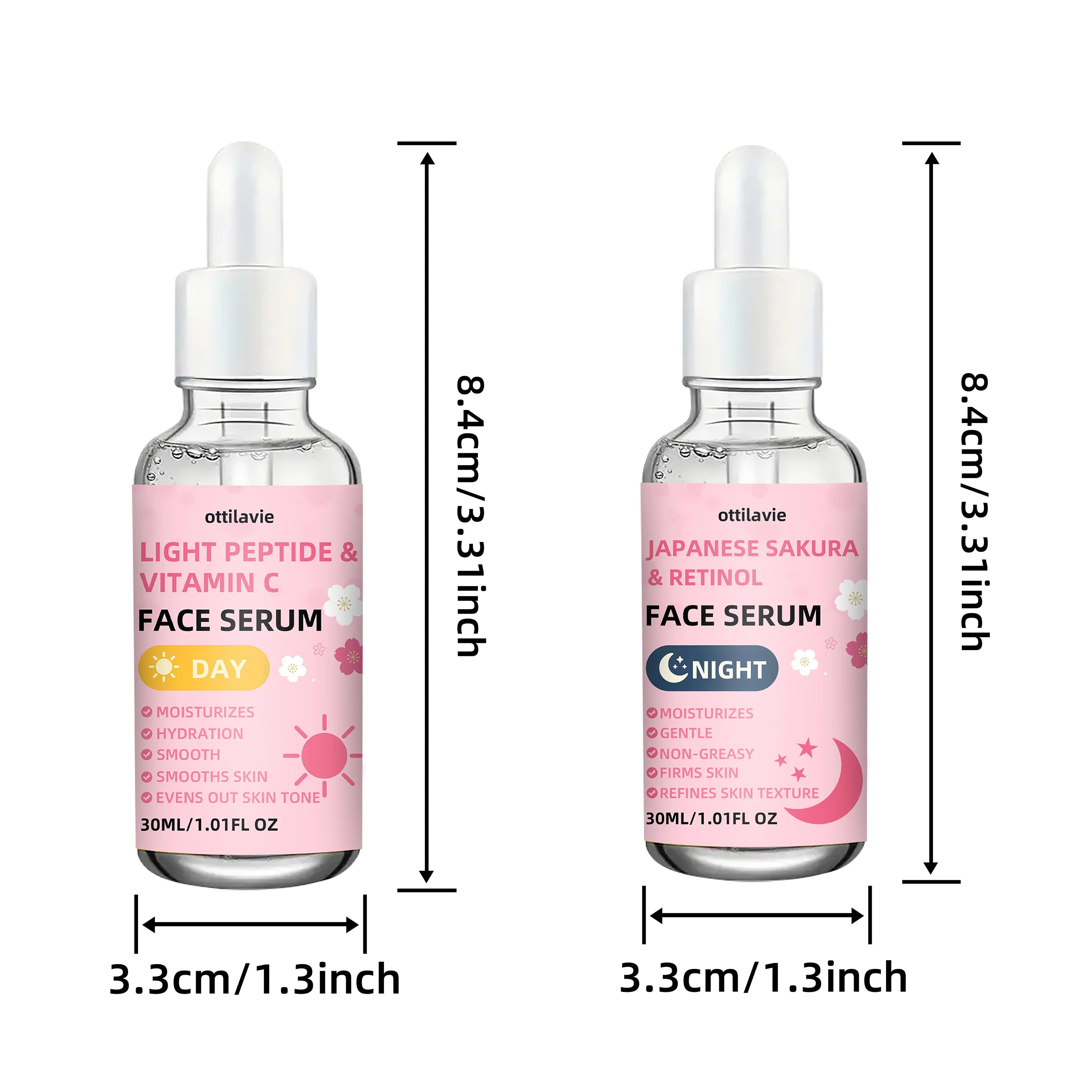 Sakura Retinol & Vitamin C Face Serum Set | 24H Hydration 2pc Face Serum Set Oasis Select 2pcs-30ml