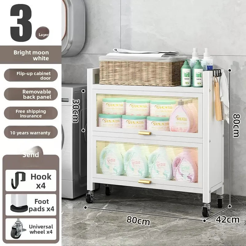 Toilet rack Floor-to-ceiling multi-functional dustproof laundry detergent Cosmetics Bathroom storage Balcony storage cabinet Oasis Select White 80CM long