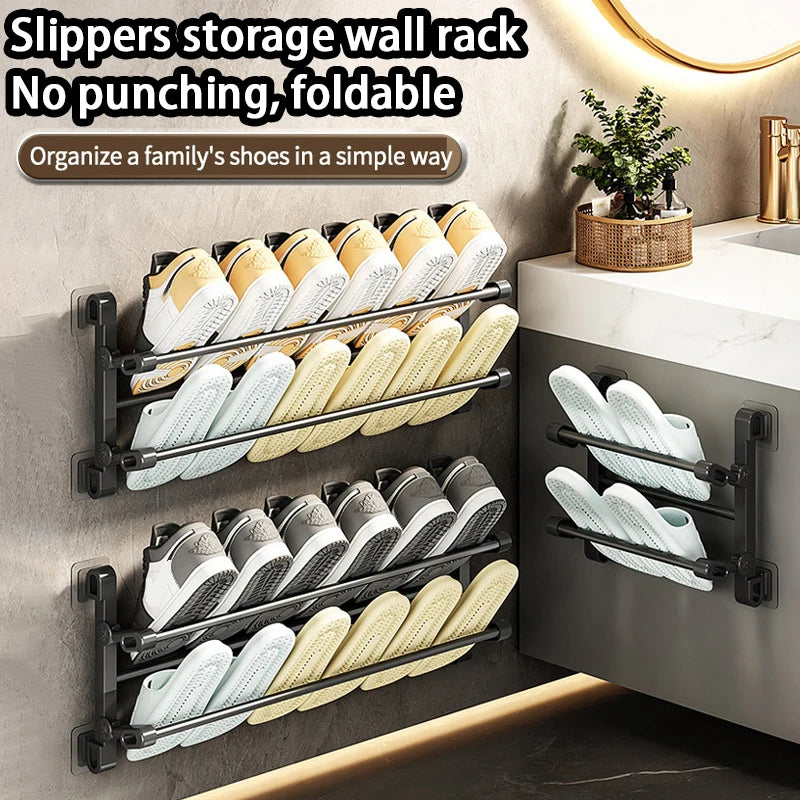 Multifunctional Wall-mounted Shoe Rack Convenient Wall-mounted Design Stainless Steel Foldable Towel Rack Oasis Select