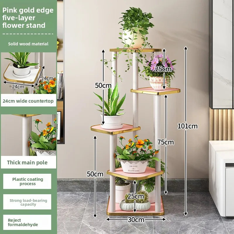 Solid wood flower rack indoor multi-layer green plant flower pot rack floor-to-ceiling flower rack Oasis Select Pink-5