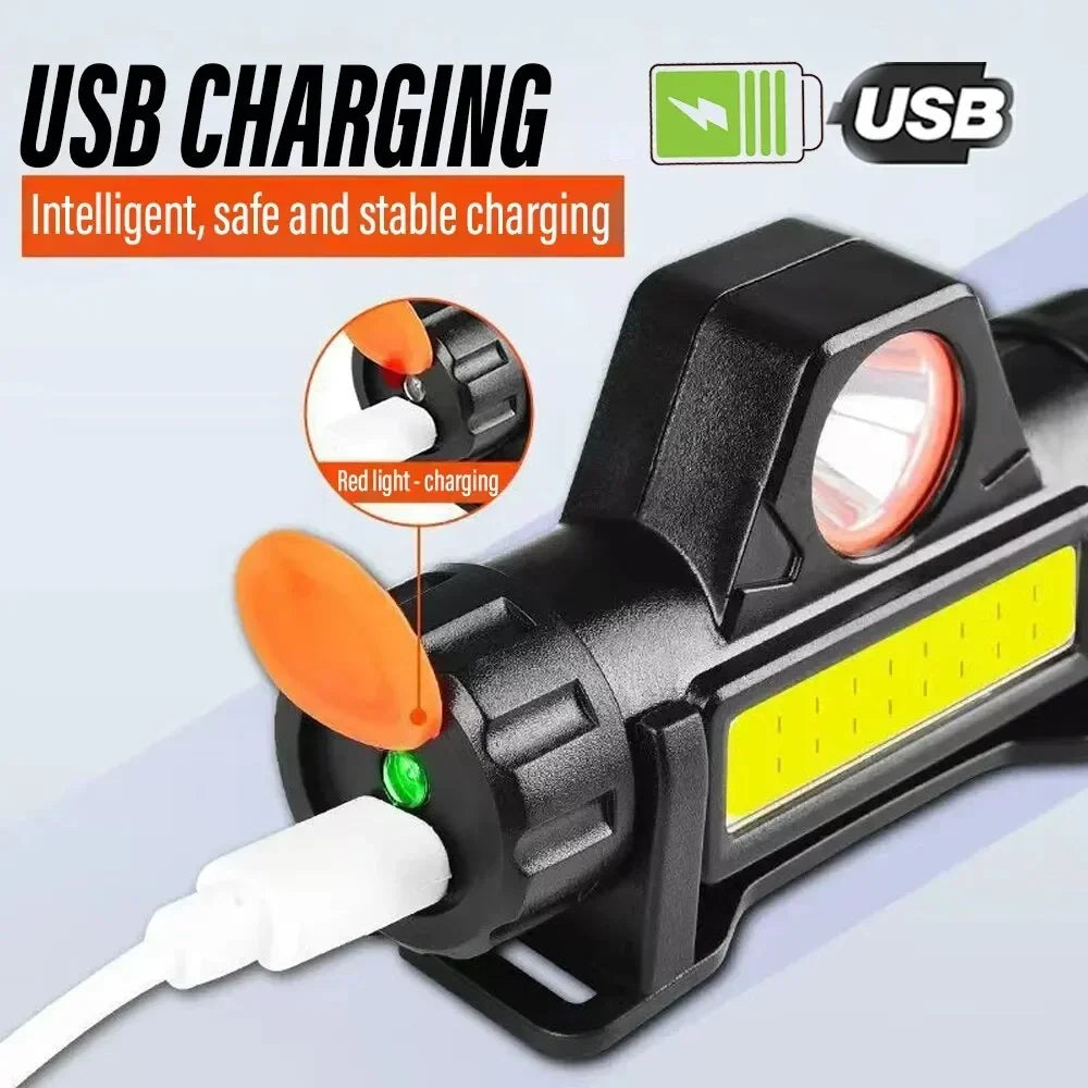 Rechargeable Fishing LED Headlamp Camping Headlight XPE COB Work Light 2 Lighting Modes With Tail Magnet Detachable Oasis Select