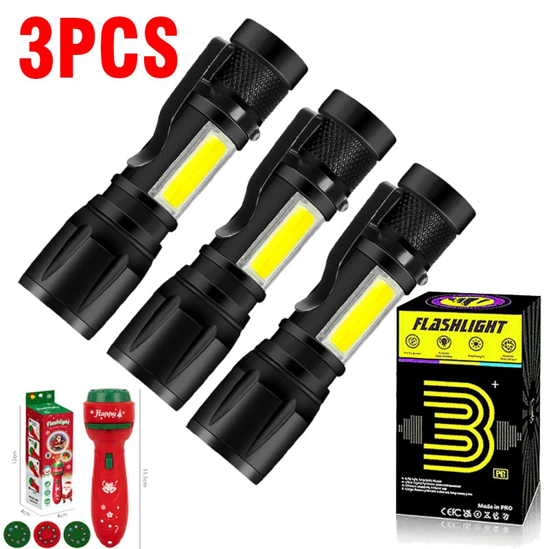 LED Strong Light Flashlight Rechargeable Multi functional for Long Range Portable Outdoor Home Mini Flashlight Cap Clip Light Oasis Select 3PCS with Red Gift