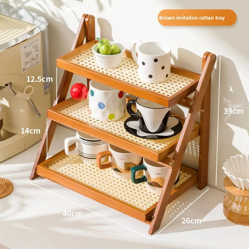 Foldable Shelf Desktop Small Hand-brewed Coffee Corner Arranger Bar Table Coffee Cup Storage Display Rack Oasis Select Brown ST 40cm