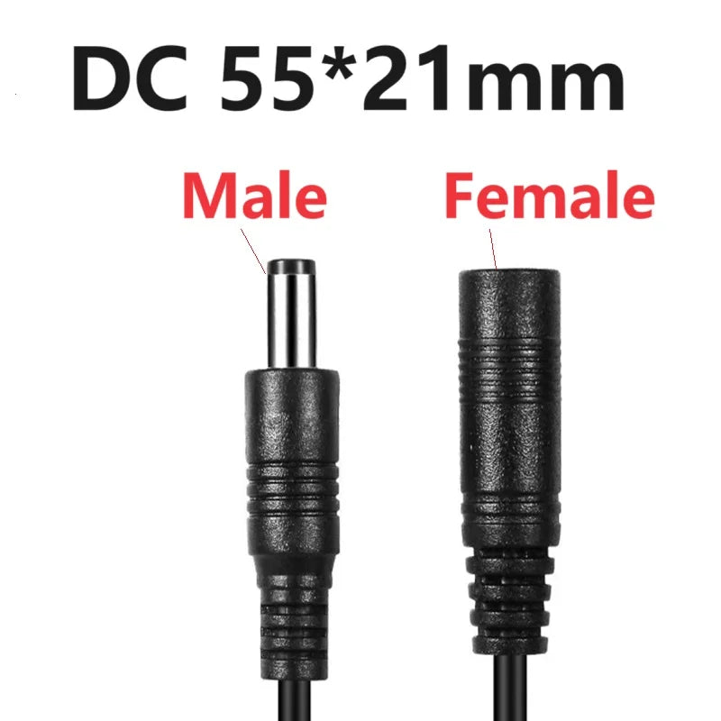 5m 3m DC 12V Extension Power Cable DC 2.1mm*5.5mm Male To Female Jack Connector Power Plug Cable Wire For LED Light CCTV Camera Oasis Select black 2m