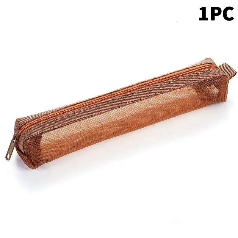 1/5Pcs Mesh Pencil Case Portable Zipper Pouch Stationery Organizer Students Exams Pencil Case School Stationery Supplies Oasis Select 1PC Brown