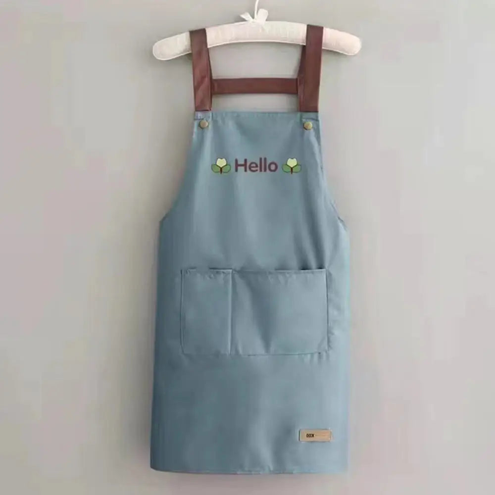 Kitchen Thicken Canvas Apron For Woman Men Waterproof Stain-Resistant With Pockets Cooking Apron Woodworking Painting Work Apron Oasis Select blue
