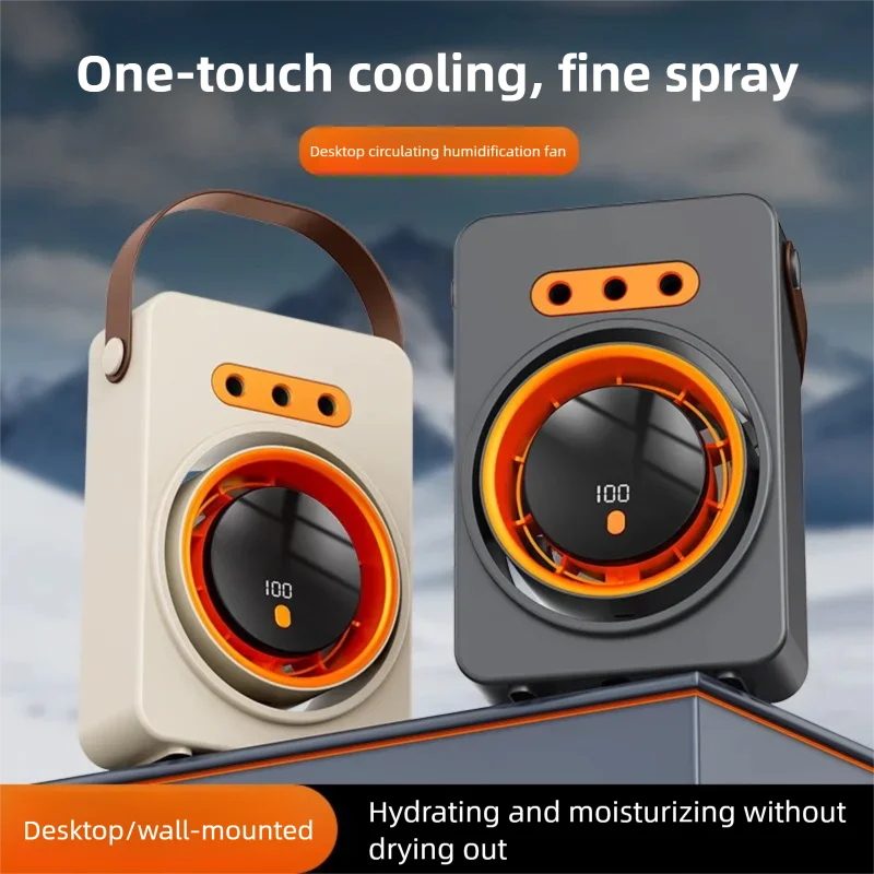 New Model Triple-Hole Mist Electric Fan USB Recharge Spray Fan Portable Cooling Fan Desktop Cooling Fan with 100-Speed Steples Oasis Select