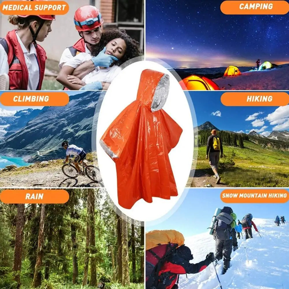 NEWE mergency Waterproof Raincoat Aluminum Film Disposable Poncho Warm Thermal Rainwear Blankets Survival Tools Camping Equipmen Oasis Select