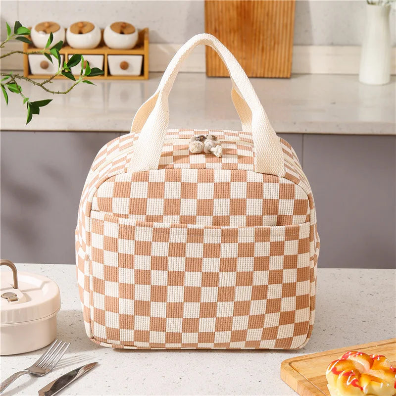 Floral Corduroy Lunch Bag Printed Food Handbags Portable Thermal Lunch Box Bag Waterproof Office Cooler Ice Insulated Case Oasis Select B