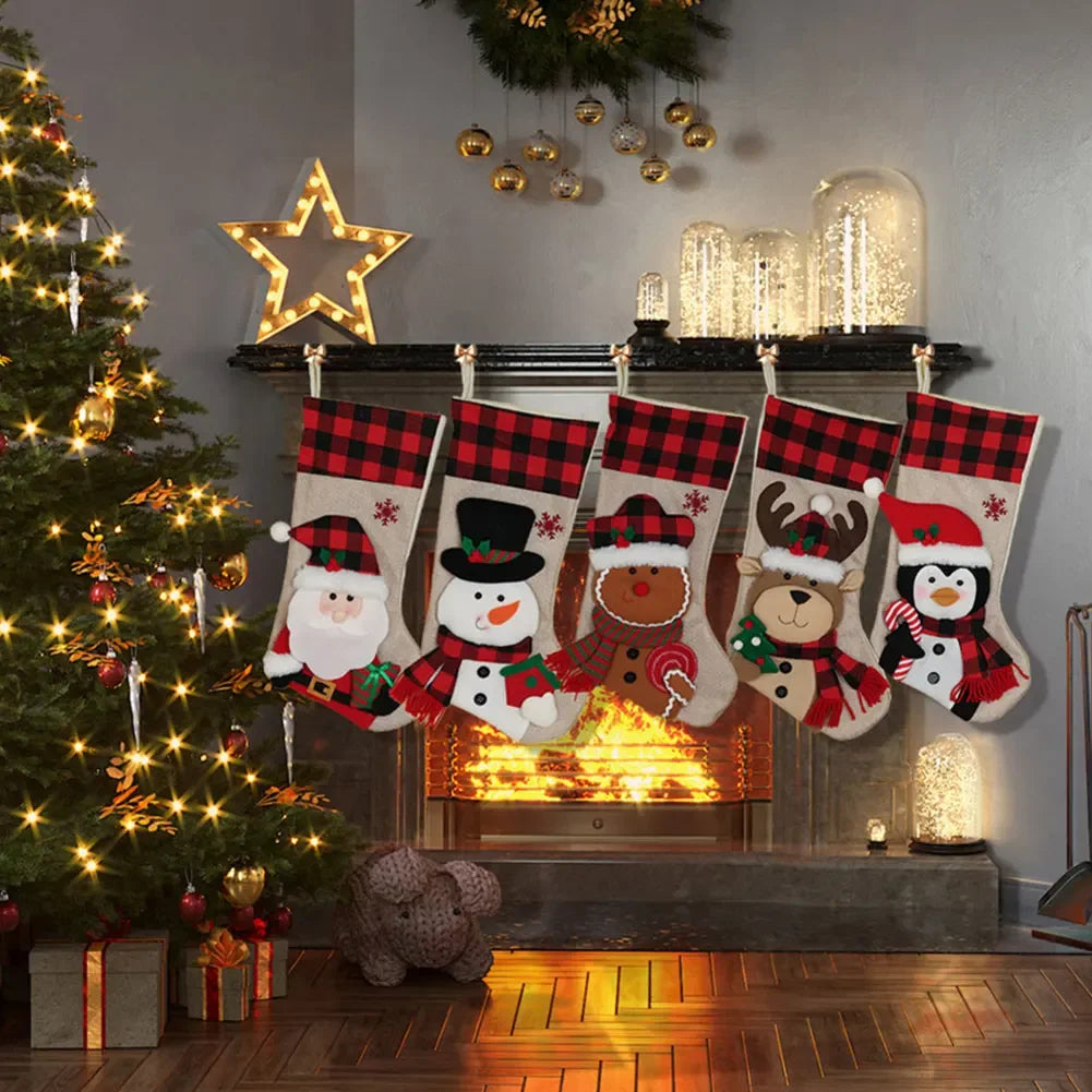 3D Plush Designs Christmas Stocking Charming Holiday Characters Spacious Capacity For Kids Christmas Stocking For Kids Oasis Select