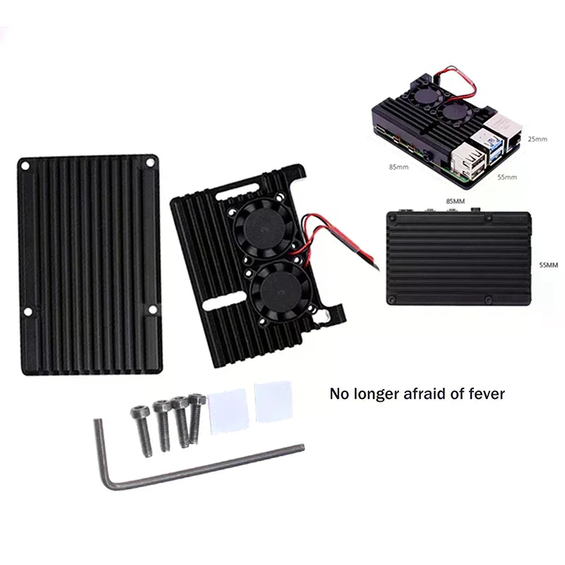 Raspberry Pi 4 Aluminum Case With/Without Dual Cooling Fan Metal Shell Black Enclosure For RPI Raspberry Pi 4B Oasis Select