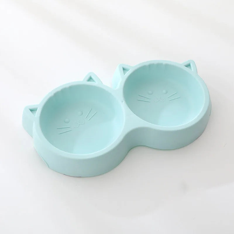 Cat Feeder Accessories Pet Supplies Pet Cat Double Bowl Material Cartoon Cat Face Shape Food Water Feeding Bowl Non-slip Puppy Oasis Select Blue