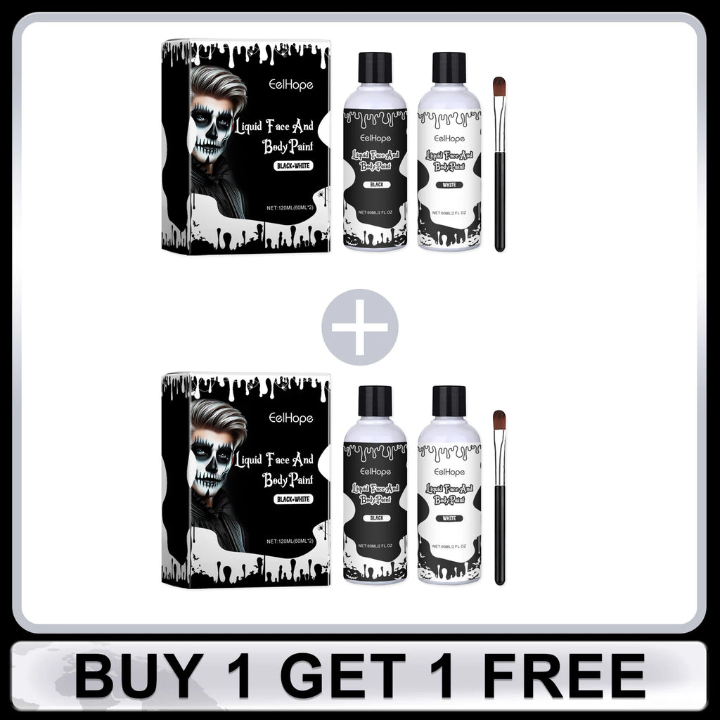 Halloween Liquid Face & Body Paint Black White 120ml | Eelhope