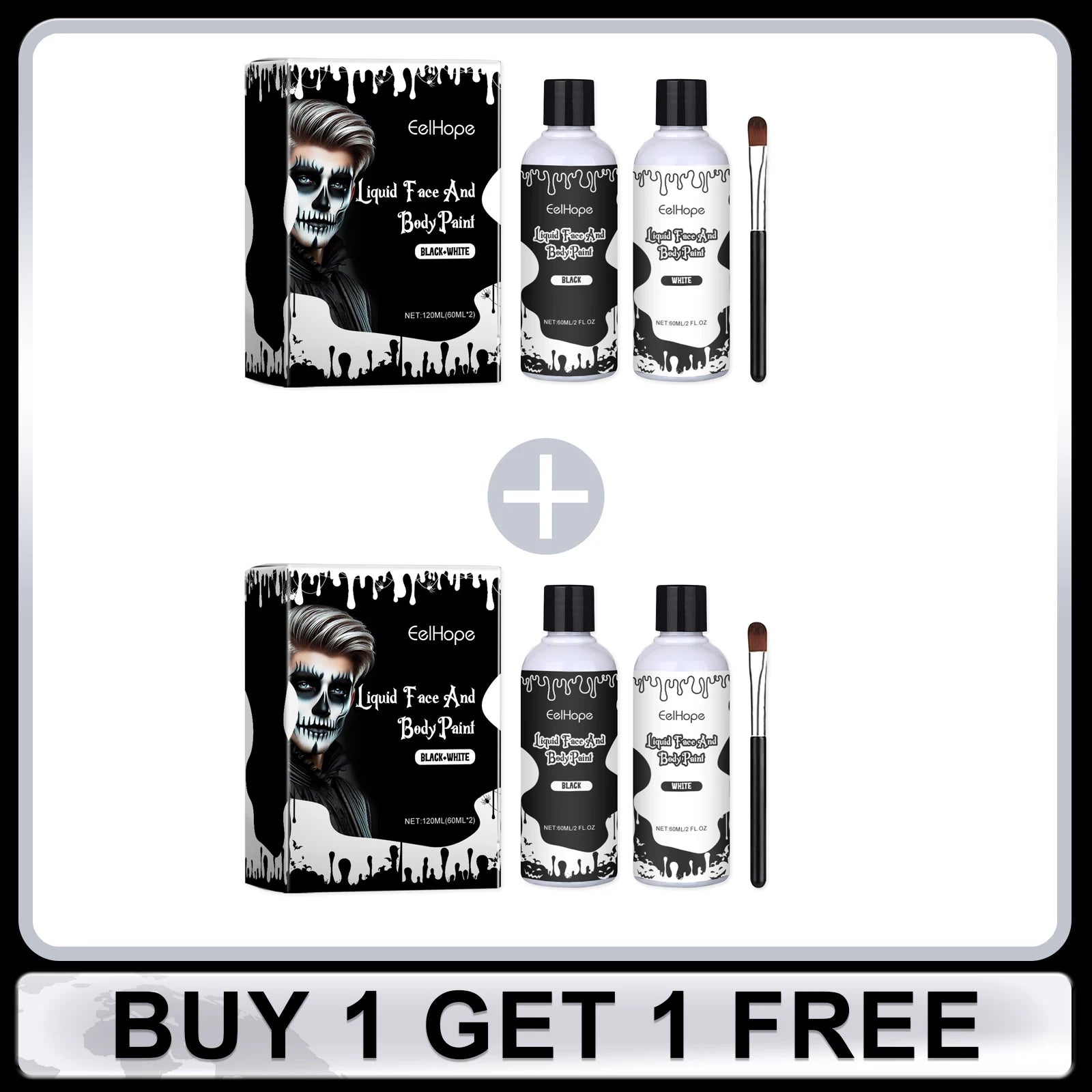 Halloween Party Liquid Face and Body Paint Black White High Coverage Long Lasting Color Vampire Makeup DIY for Paint Party 120ml Oasis Select Buy 1 Get 1 Free