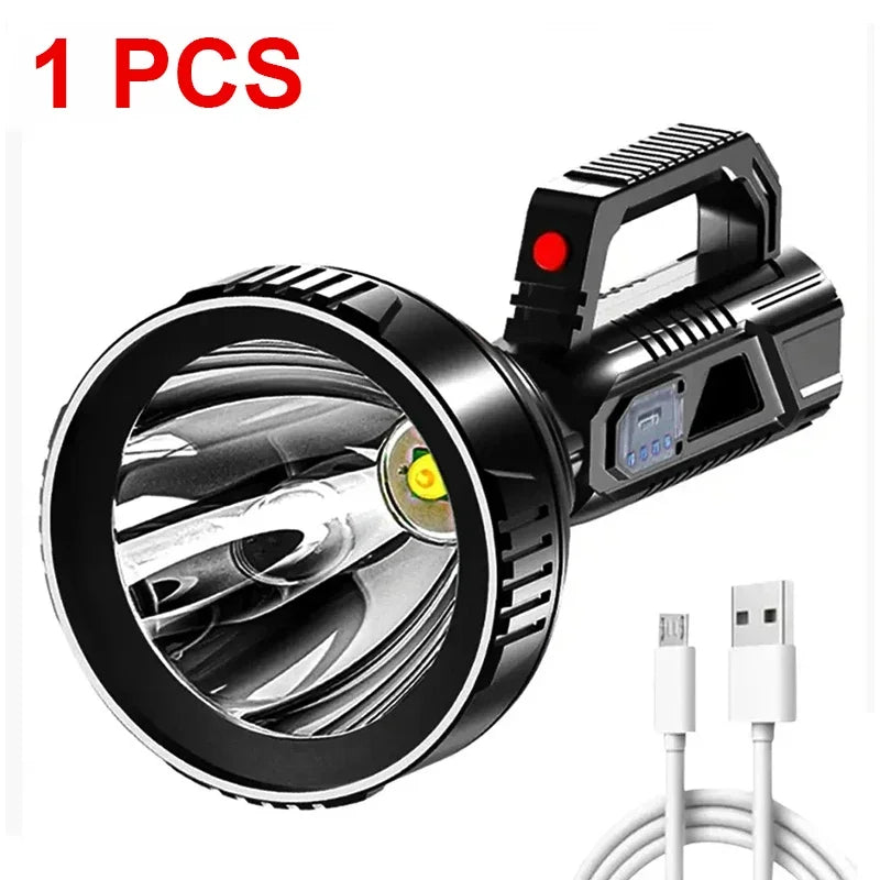 High Power LED Flashlight Waterproof USB Rechargeable Fishing Lantern Torch Powerful Spotlight Searchlight for Camping Oasis Select BK788 1pcs