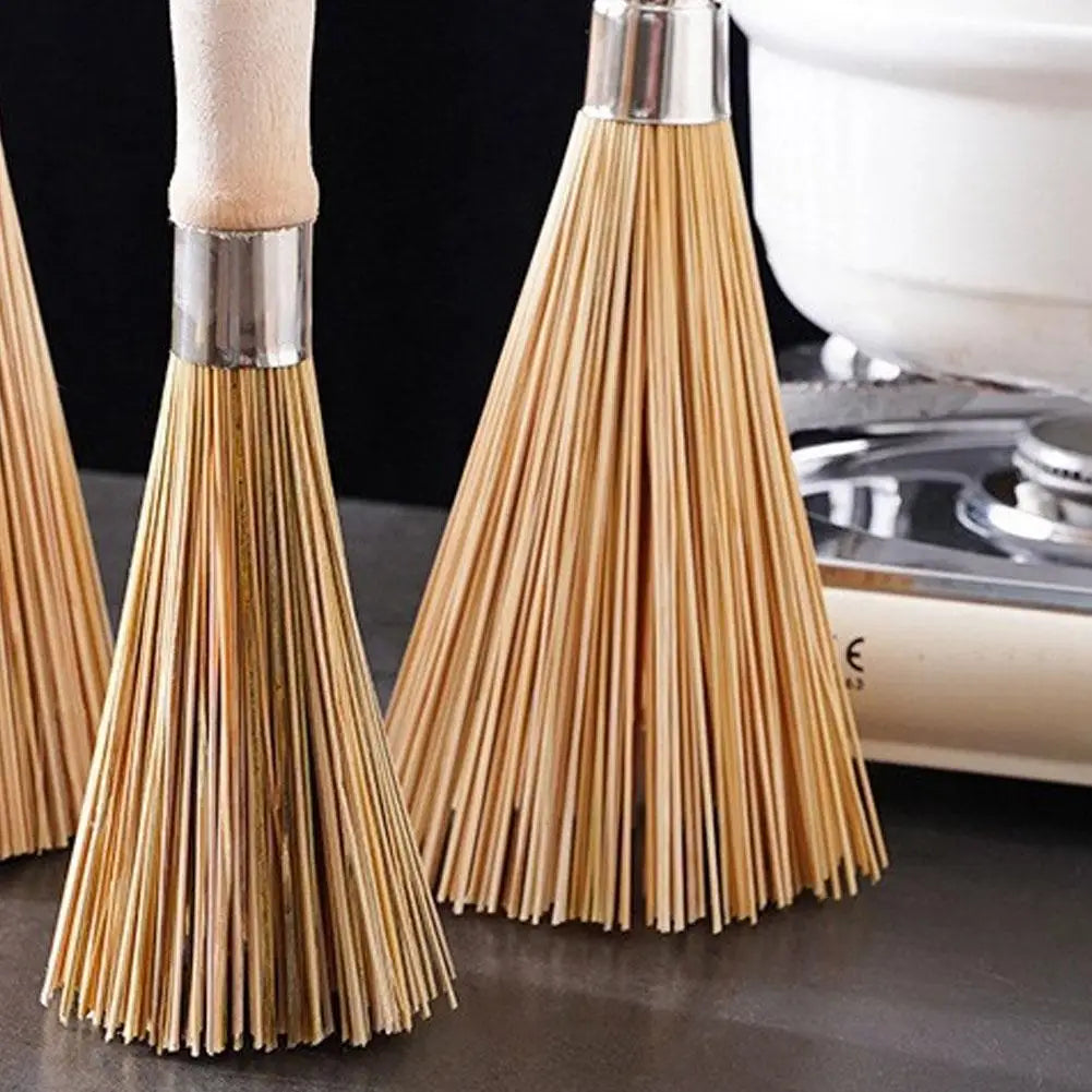 Natural Bamboo Pot Brush Long Handle Wok Cleaning Brush Dish Brush Dish Scrubber Cleaning Tool Pot Pan Cleaner Home Restaurant Oasis Select