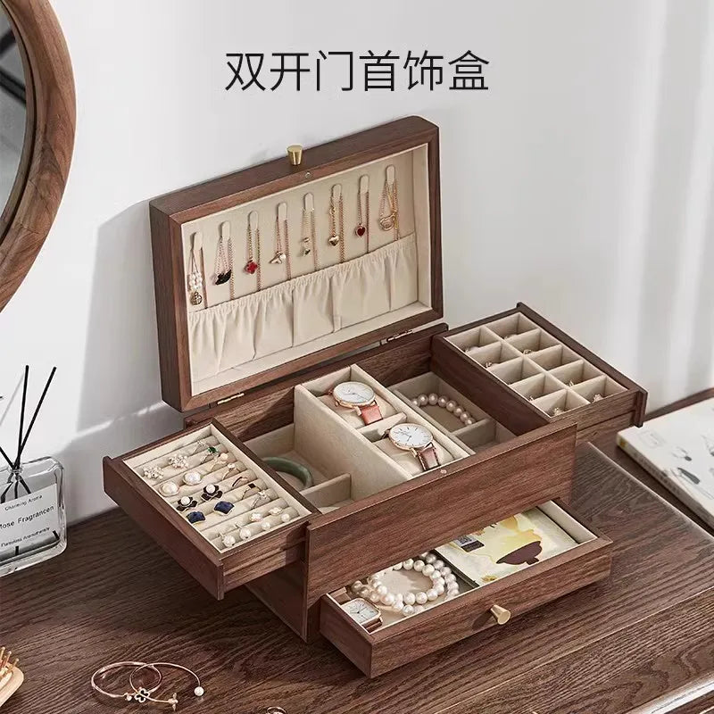 2024 New Large-capacity Wooden Jewelry Box Storage Cabinet New Chinese High-end Gold Jewelry Storage Box Oasis Select G