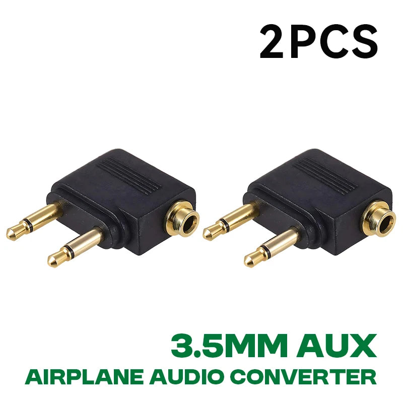 Wholesale 1-10PCS/Lot 3.5MM AUX Airplane Audio Converter Airline Aircraft Headphone Plug Jack Audio Adapter For Aircraft Travel Oasis Select 2PCS Black