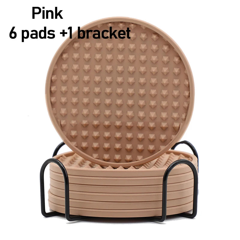 6pcs Silicone Coasters Round Heat Resistant Rubber Tea Cup Mat Drink Coffee Mug Glass Beverage Holder Pad Decor Table Mat 10cm Oasis Select Pink 6pc 10x0.5cm Round