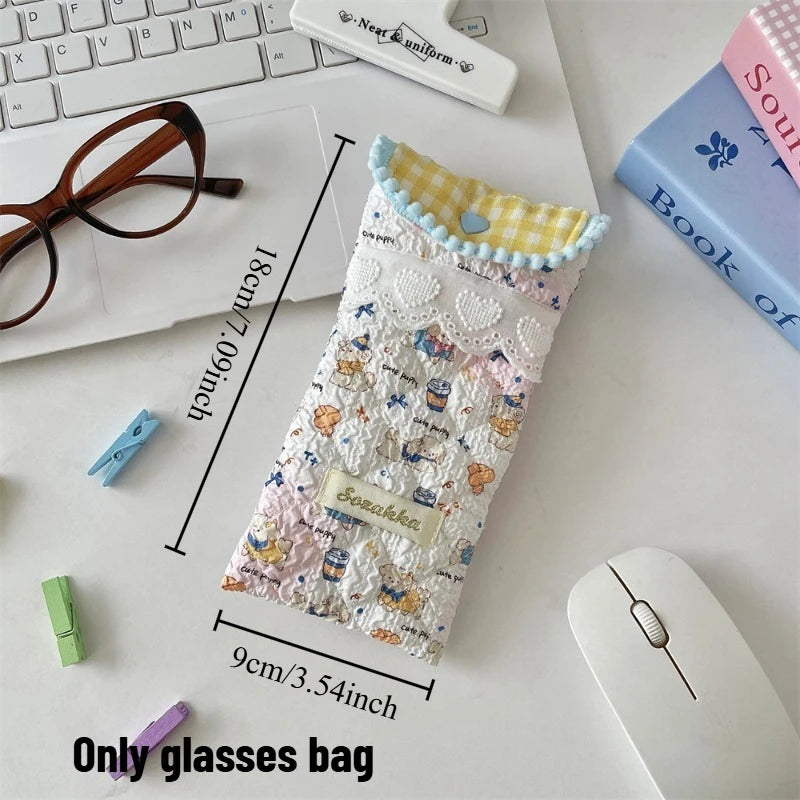 1pcs Cute Cartoon Glasses Case Soft Crush Proof Sunglasses Pouch Portable Eyewear Storage Bag for Girls Daily Use Oasis Select Blue dog