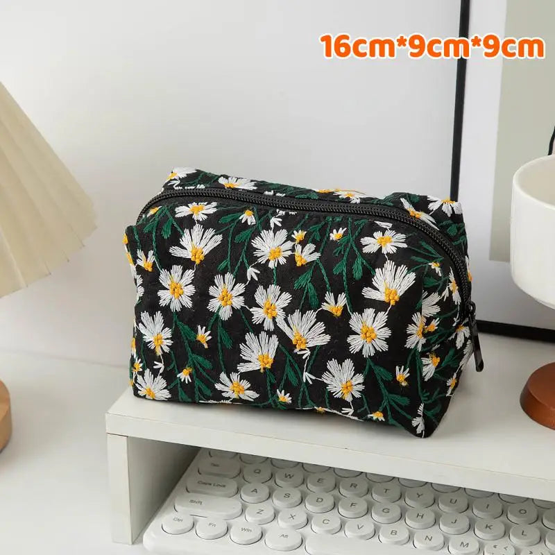 Floral Embroidery Women Cosmetic Bag Canvas Zipper Make Up Bag Travel Washing Makeup Organizer Sanitary Napkin Pouch Storage Oasis Select 07