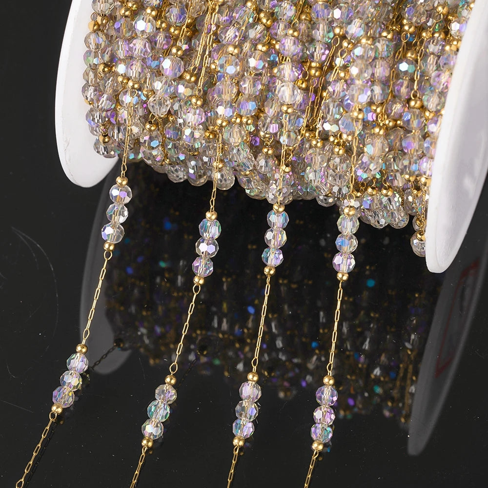 1Meter Stainless Steel Colorful Crystal Beading Chain for DIY Handmade Necklaces Bracelets Jewelry Making Supplies Accessories Oasis Select Clear