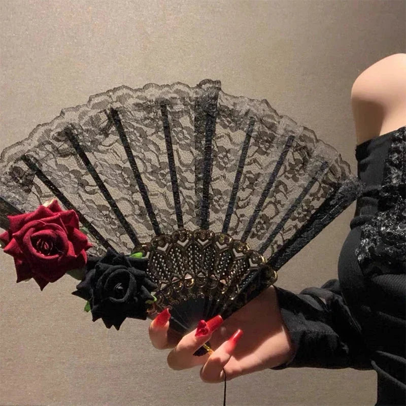 Ladies Lace Folding Hand Fan with Tassels | Wedding & Dance