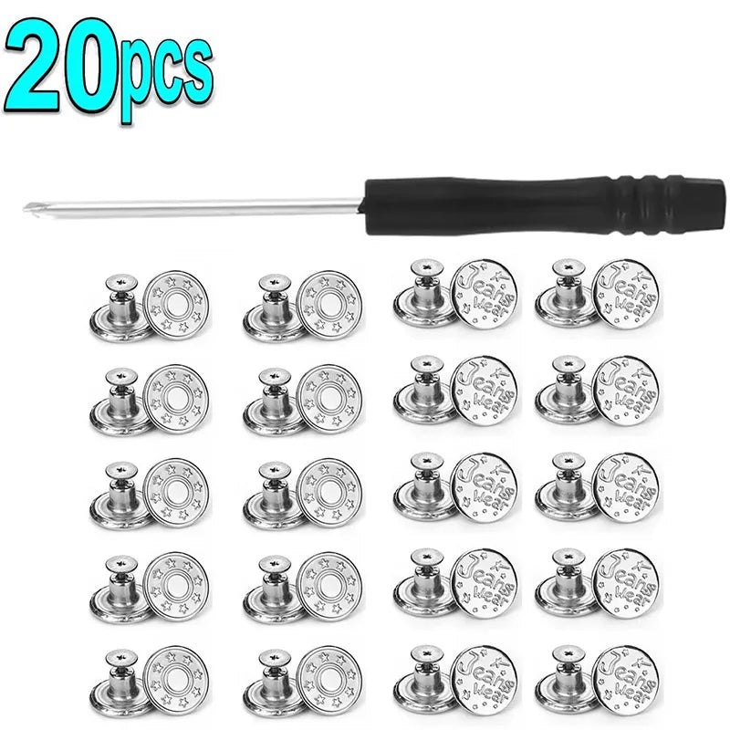 10/20Pcs Metal Jeans Buttons 17mm Replacement Screw Button Repair Kit Nailless Removable Jean Buckles Clothing Pants Pins Oasis Select 20pcs E-F