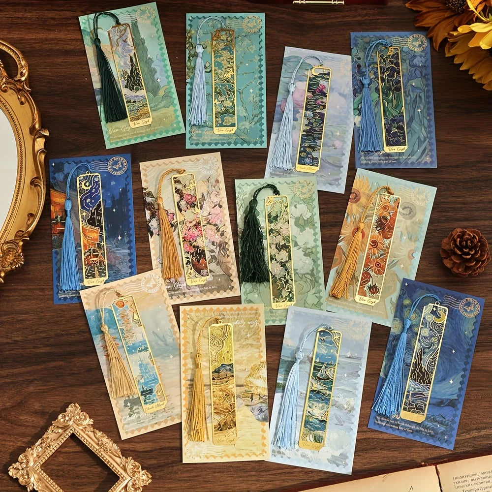 Vintage Oil Painting Metal Bookmarks - Hollow Hot Stamping Long Tassel Bookmarks - Stationery Gifts for Book Clubs, Book Lovers, Oasis Select