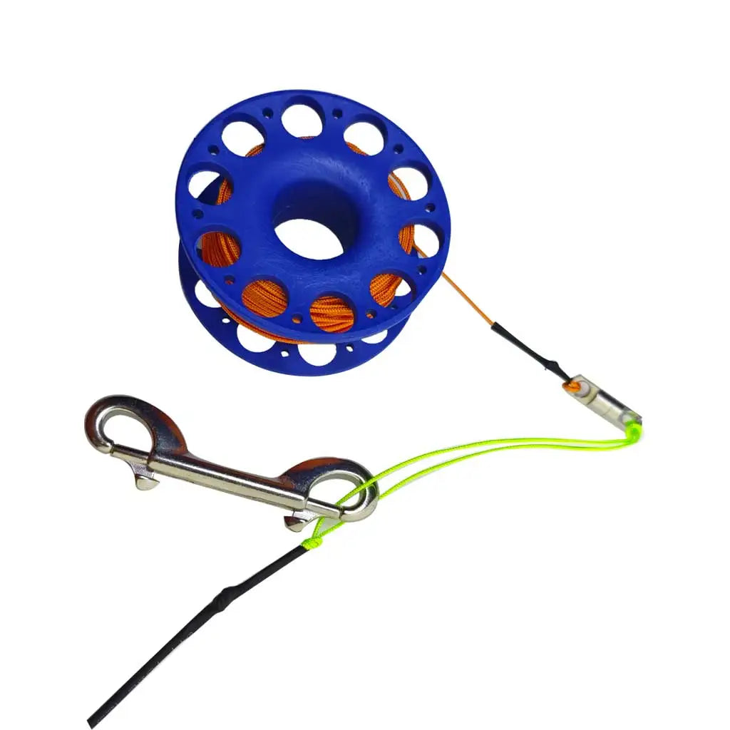 30M Scuba Diving Spool Finger Reel with Stainless Steel double ended hook Tech Snorkeling Equipment Cave Wreck Guide Line Reel Oasis Select Blue Orange Line
