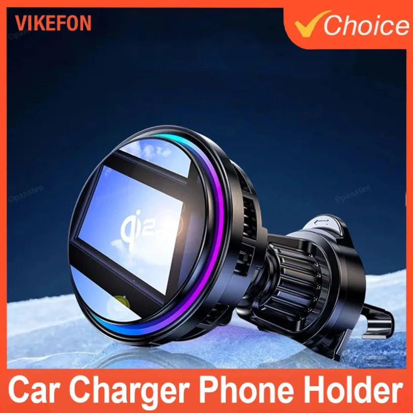 15W Magnetic Wireless Fast Charging Radiator Car Charger Phone Holder Ice Cooling RGB Tempered Glass For Magsafe iPhone 12-16 Oasis Select