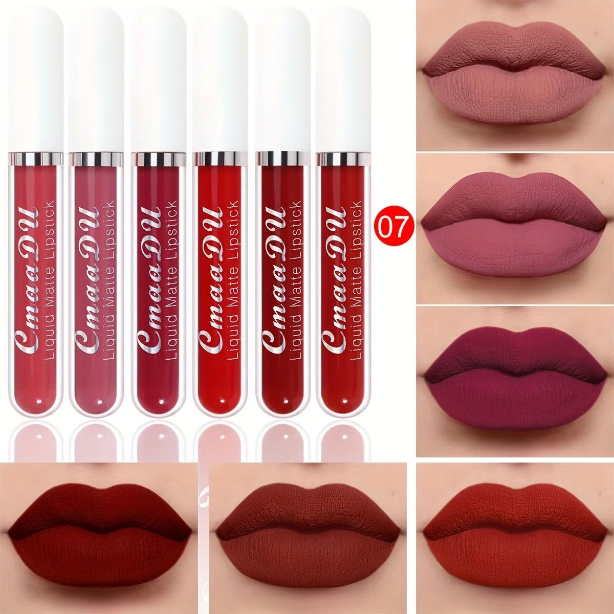 6 Pcs Matte Lipstick Lip Gloss Sets Long-Lasting Non-Fading Waterproof Non-stick Cup Exquisite Gift Everyday Holiday Universal Oasis Select 07