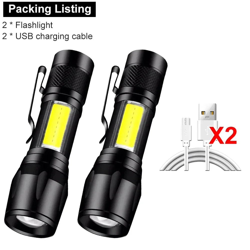 USB Rechargeable Mini COB+XPE Flashlight | Zoomable 3-Mode Torch