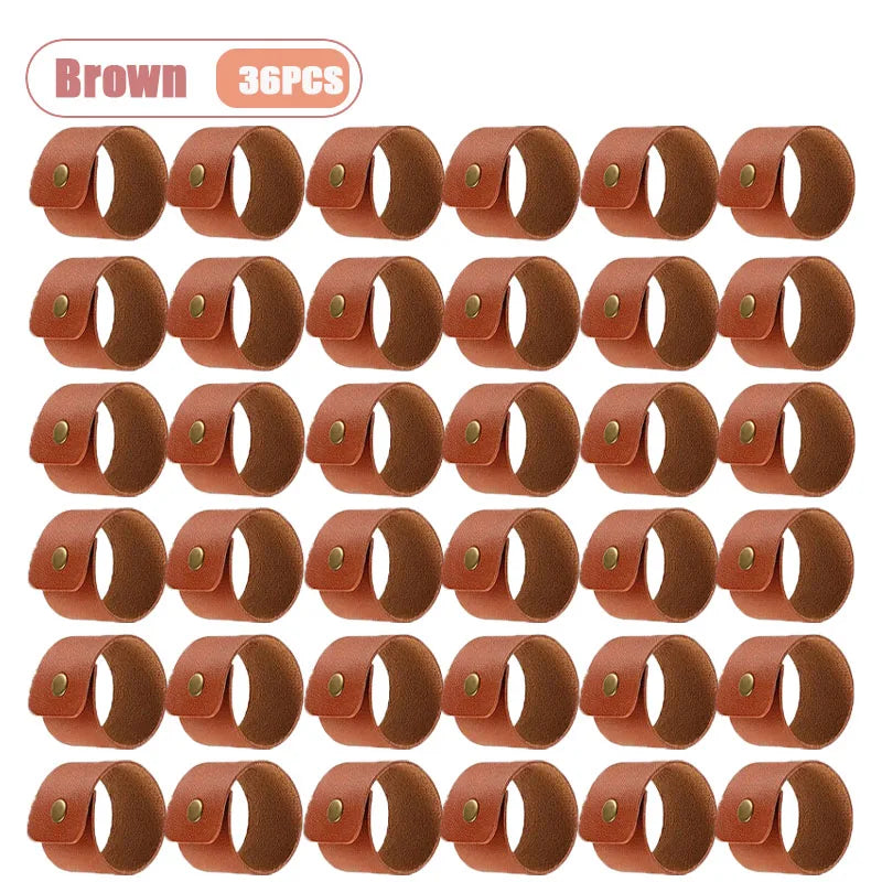 6-36PCS Leather Napkin Rings Vintage Farmhouse Thanksgiving Table Decor for Wedding Reception Banquet Dinner Party Oasis Select Brown-36PCS
