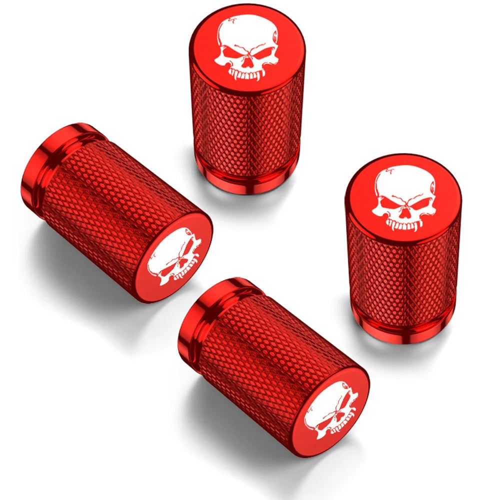 4Pcs Skull Style Tire Valve Stem Caps Aluminum Tire Valve Cap Set Universal Stem Covers for Cars Trucks Motorcycles Bikes Oasis Select Red