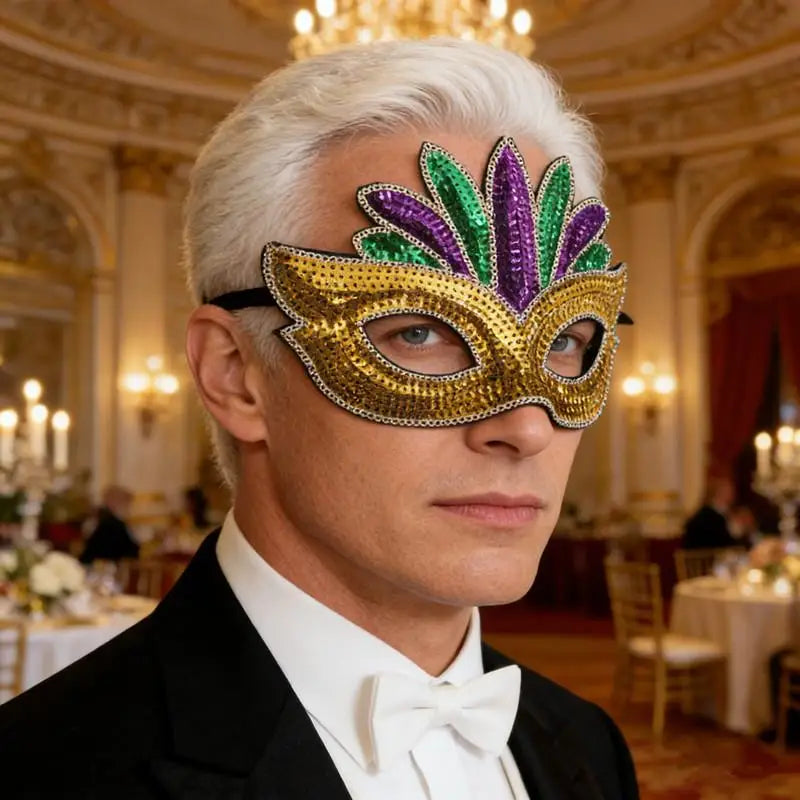 1PC Purple Green Yellow Sequin Mardi Gras Masque Masquerade Venetian Carnival Half Face Mask Halloween Cosplay Accessories Oasis Select