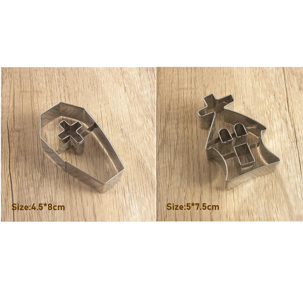 Halloween Sugar Flipping Cookie Mold Stainless Steel Skull Pumpkin Cookie Cutting Cake Mold Baking Utensils Oasis Select set C