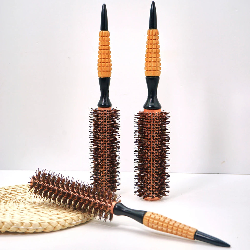 Boar Bristle Round Brush – Wood Handle Anti-Static Hair Comb Hair Styling Brush Oasis Select