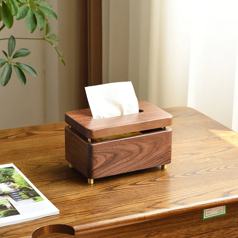 1PC Black Walnut Tissue Box Light Luxury Solid Wood Household Living Room Desktop Paper Box Toilet Wooden Oasis Select