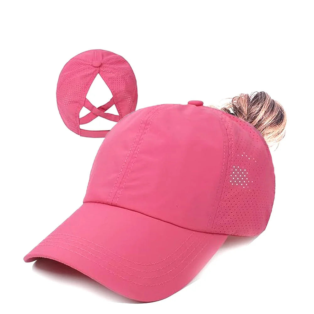 Women's mesh breathable baseball cap with back strap, crossed ponytail hat, quick drying hat, running fitness adult Oasis Select 5 Adjustable >8Y