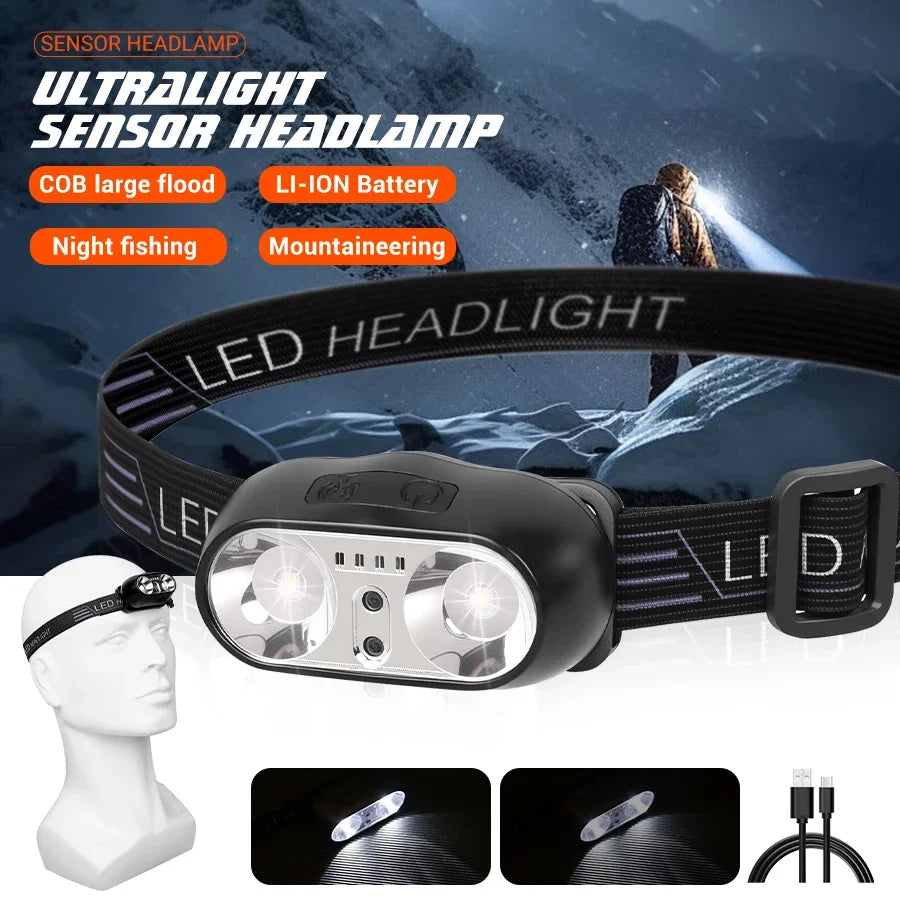 Mini Portable LED Sensor Head Lamp Powerful USB Rechargeable Headlight Lantern Front Light Torch for Camping Working Lantern Oasis Select