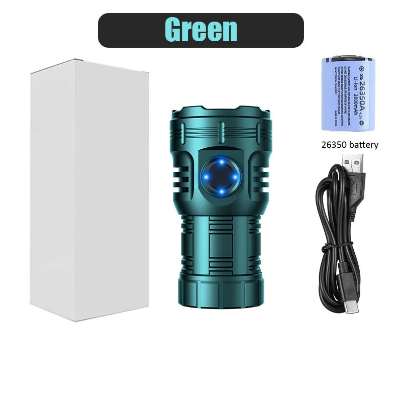 High Bright 8 LED Flashlight Aluminum Alloy Tactical Flashlight 26350 Battery Type-C Rechargeable Magnet Emergency Lantern Oasis Select 8 LED Green