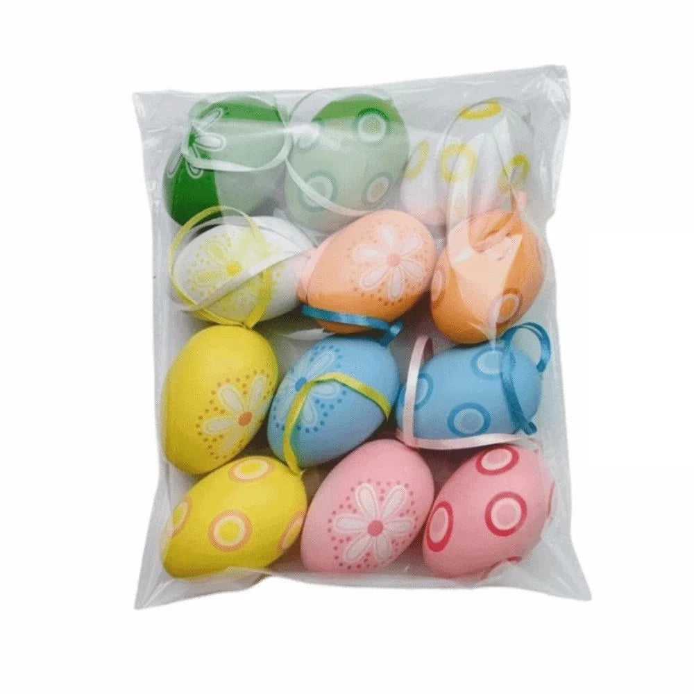 12-Piece Hand Painted Cartoon Easter Egg Hanging Ornaments