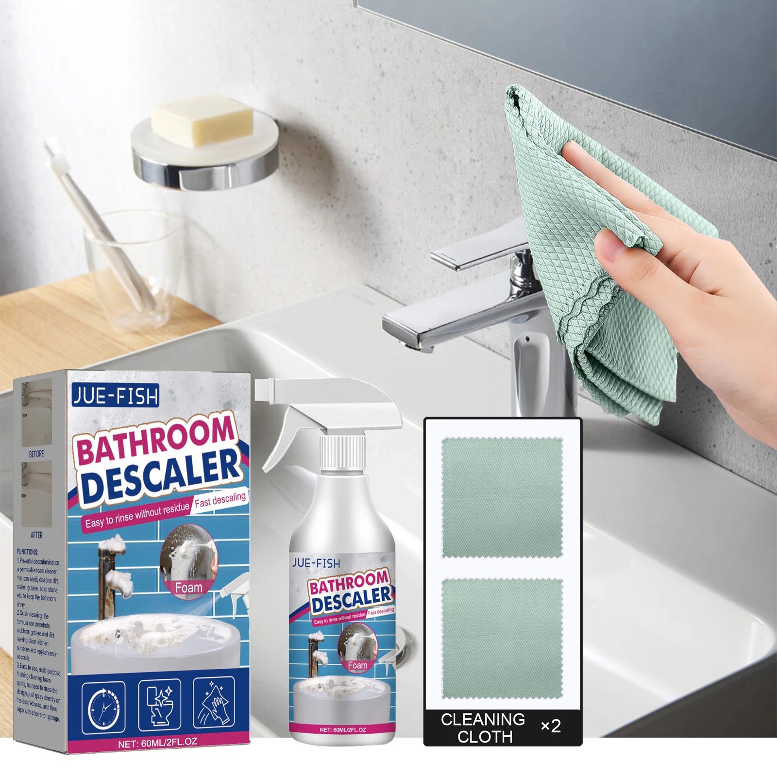 Jue Fish Bathroom Cleaner Powerful Cleaning Remove stubborn stains Fast Acting No Residue Multi Purpose Household Stain Remover Oasis Select