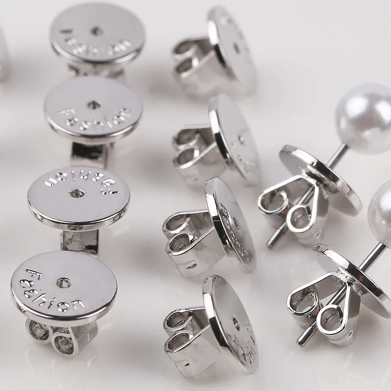 5Pairs 6/8mm Secure Spring Locking Earring Backs Replacements 18K White Gold Plated for DIY Heavy Dangle Earring Posts Jewelry Oasis Select