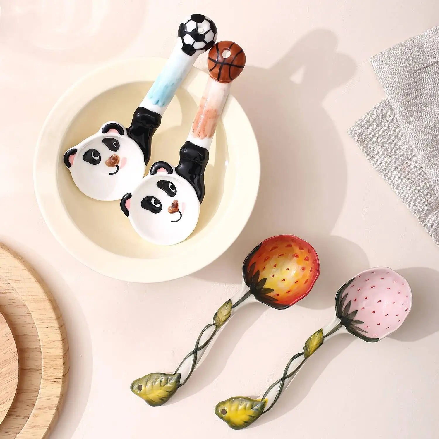 Cartoon Series Long Handle Spoon Shape Spoon Household Ceramic Spoon Irregular Soup Spoon Rice Spoon Dessert Spoon Oasis Select