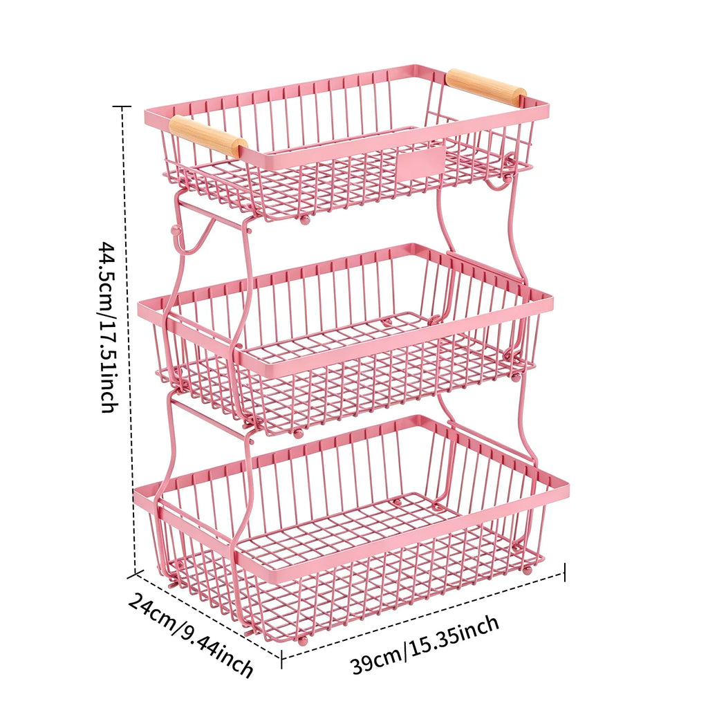 Fruit basket restaurant snack storage fruit basket wrought iron kitchen countertop removable fruit and vegetable storage basket Oasis Select Pink three layers